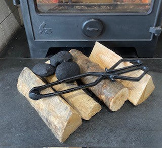 35cm Black Cast Iron Coal Tongs, 14" Heavy-Duty Fireside Log & Fuel Scissor Shifter
