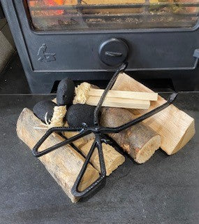 35cm Black Cast Iron Coal Tongs, 14" Heavy-Duty Fireside Log & Fuel Scissor Shifter