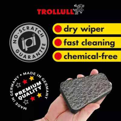 Trollull product graphic highlighting the no-scratch guarantee, fast chemical-free cleaning, and German premium quality.